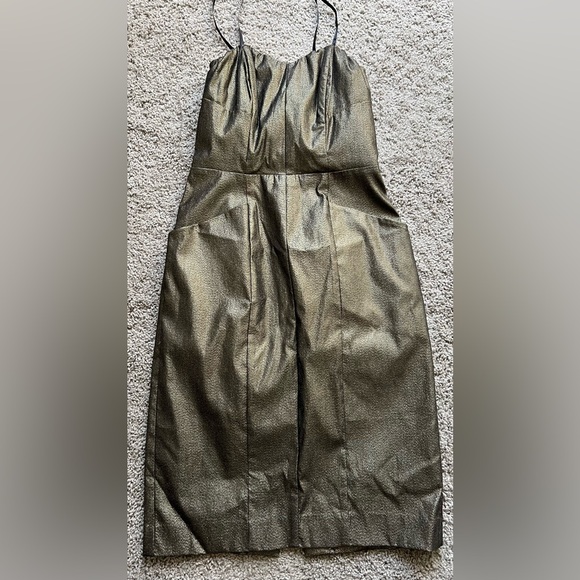 Cache 2 Metallic Gold Midi Vintage Dress- MADE IN THE US- it has POCKETS! - Picture 14 of 14